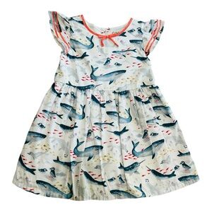 Oshkosh Whale print Ruffled Tiered Sundress with Flutter Sleeves 3T girls